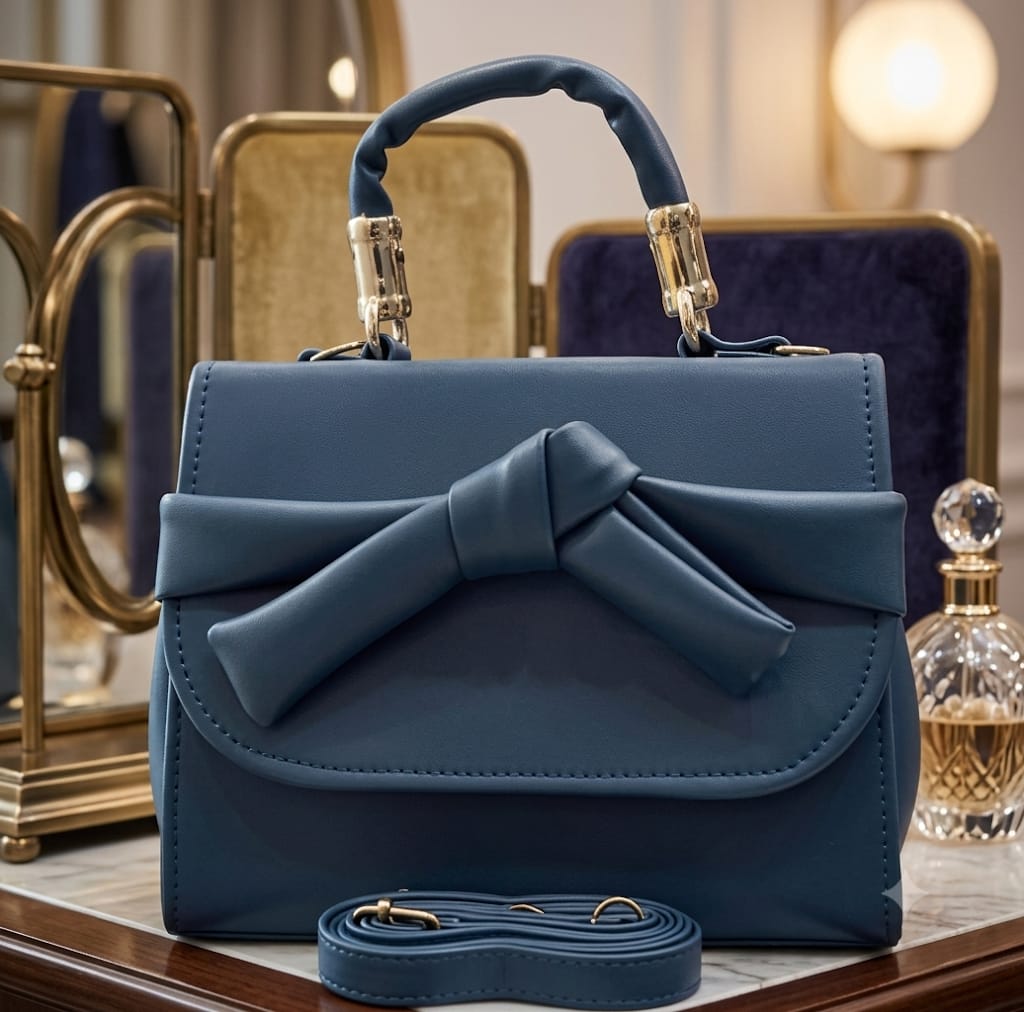 Dusty Blue Bow Handbag