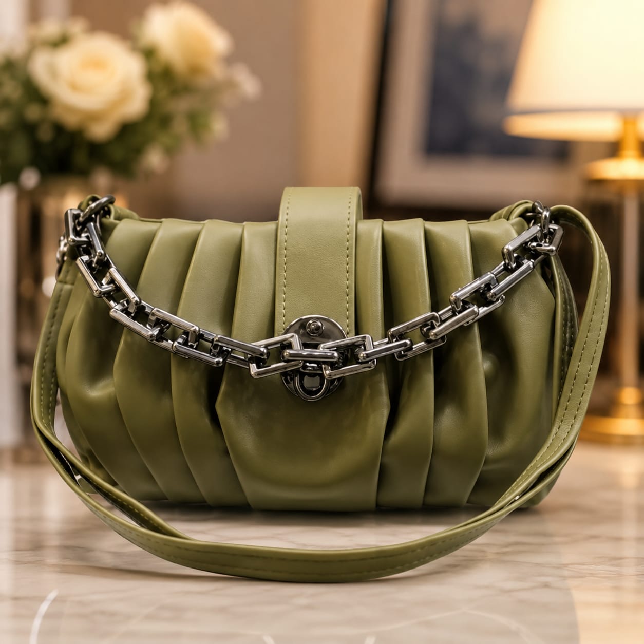 White Ruched Shoulder Bag photo 2