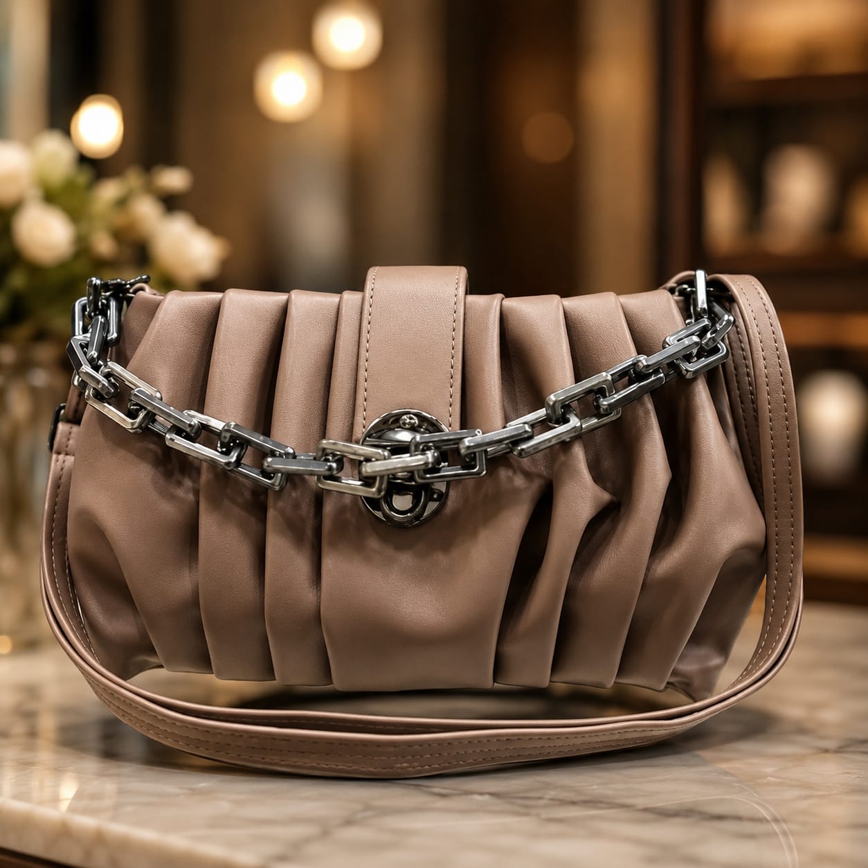 White Ruched Shoulder Bag photo 3