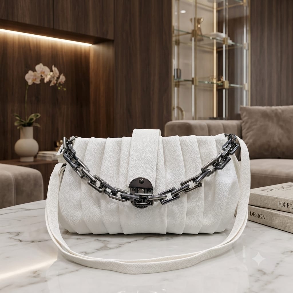 White Ruched Shoulder Bag
