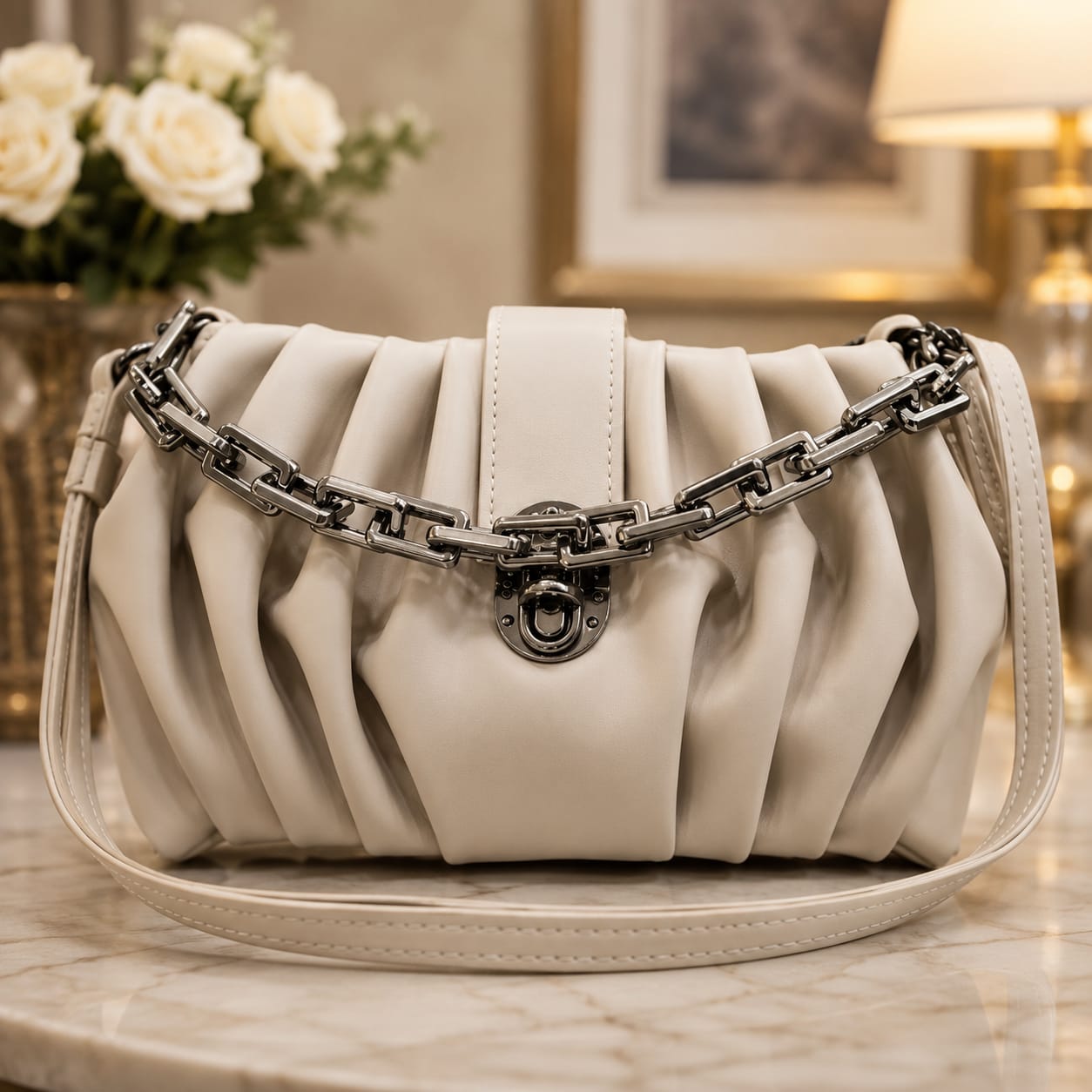 White Ruched Shoulder Bag photo 4